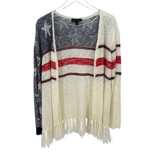 Lane Bryant Size 14-16 Star Spangled Flag Cardigan Open Front Lightweight - Picture 1 of 9